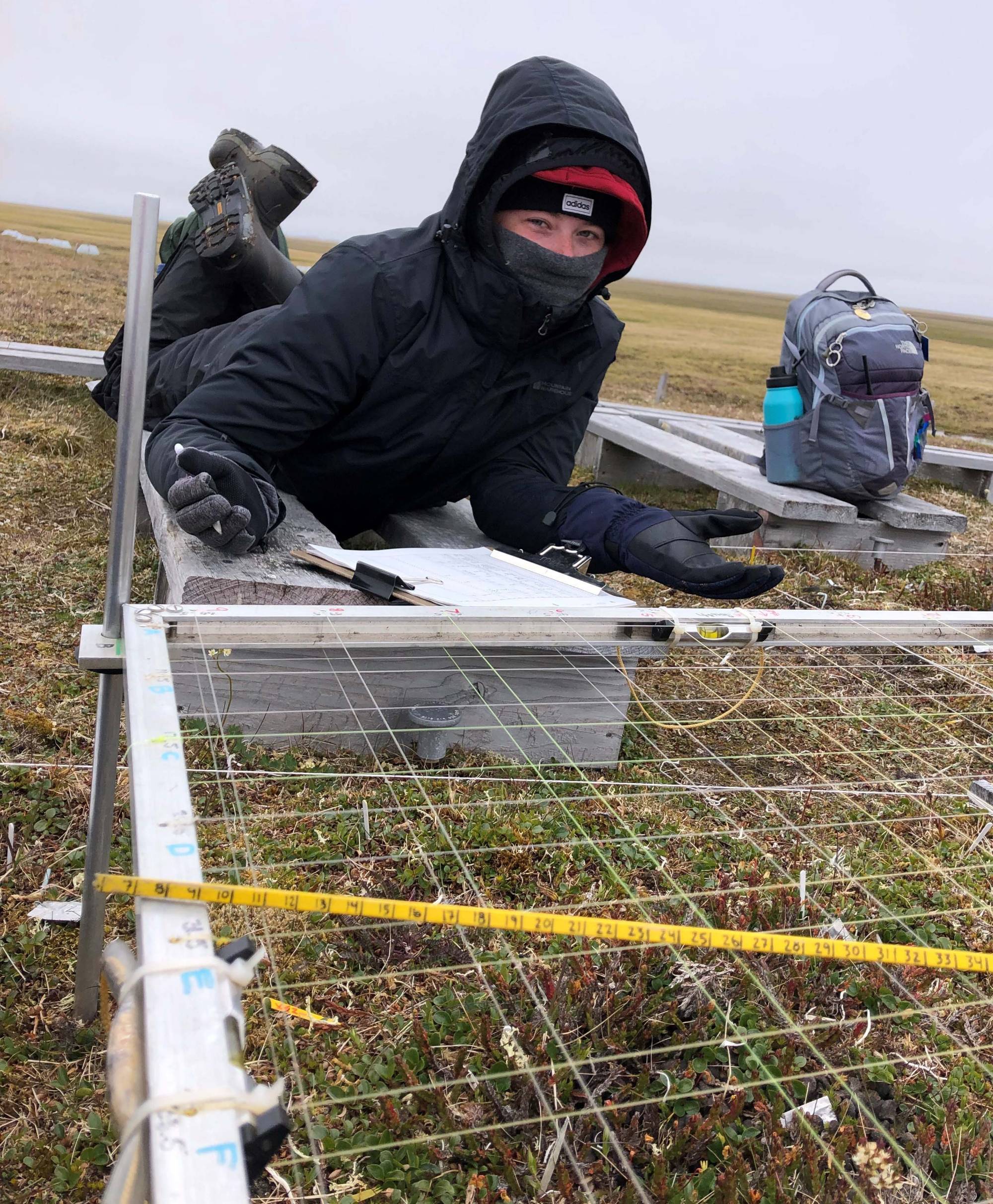 Jenna recording observations of plant cover